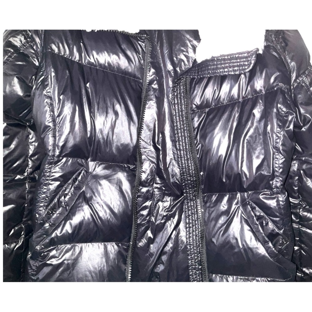 AQUA Black Puffer Faux Fur Sherpa Bomber Jacket L Women Lagenlook Grunge Casual - Picture 6 of 8